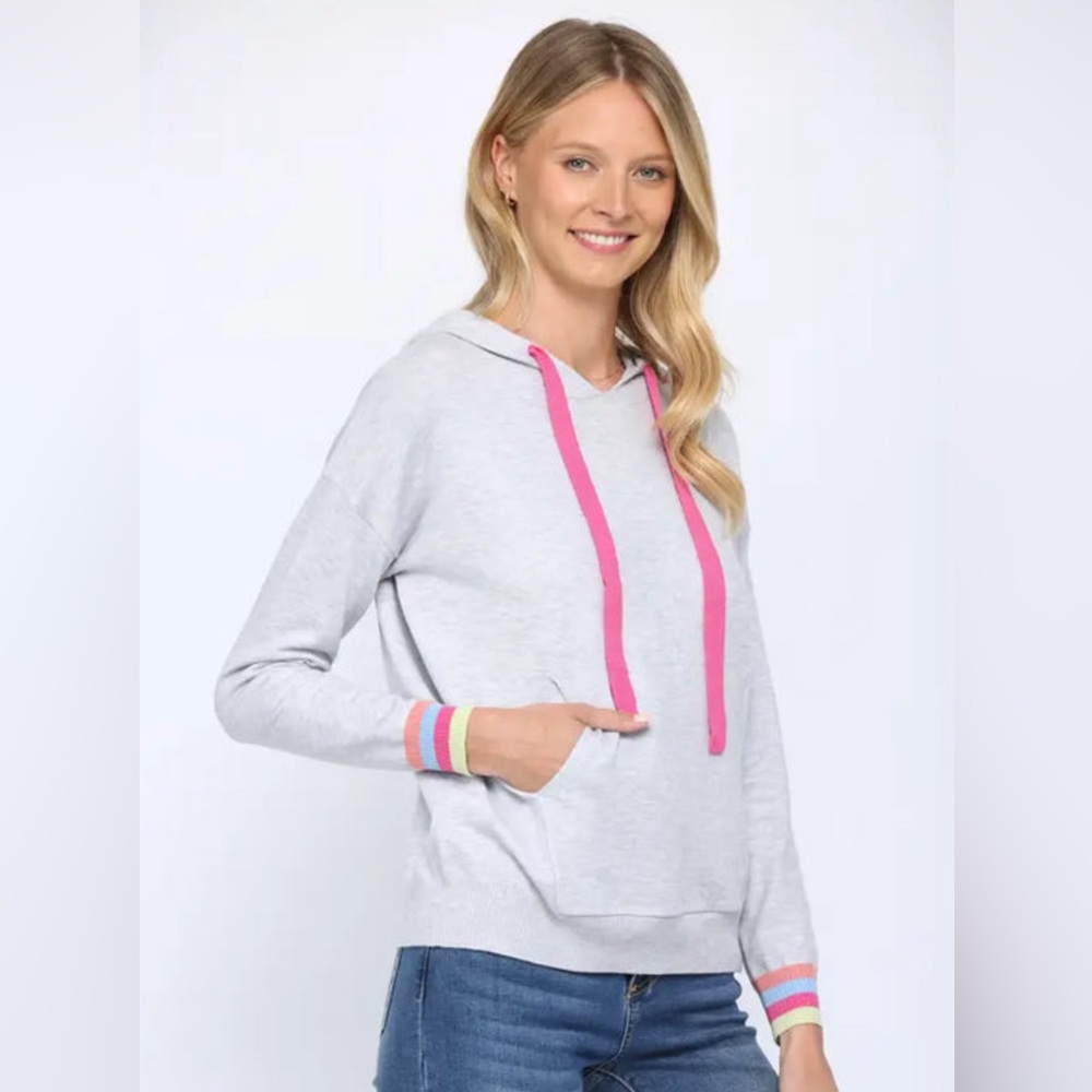 Fate Grey Contrast Stripe Detail Hooded Sweater with pink strings | Size small S
